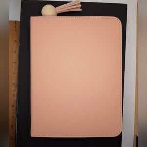 Pink leather journal planner book removeable jacket wallet compartment zipper
